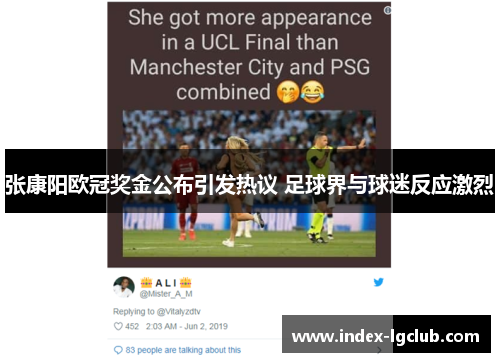 张康阳欧冠奖金公布引发热议 足球界与球迷反应激烈