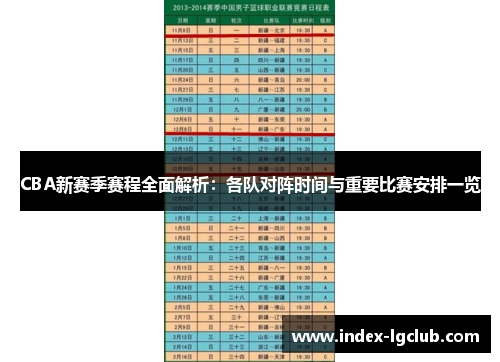 CBA新赛季赛程全面解析：各队对阵时间与重要比赛安排一览