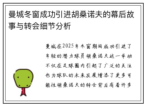 曼城冬窗成功引进胡桑诺夫的幕后故事与转会细节分析